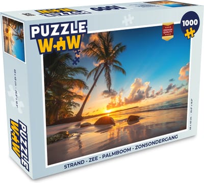 Puzzel Strand - Zee - Palmboom - Zonsondergang - Legpuzzel - Puzzel 1000 stukjes volwassenen