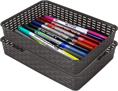 Hega Hogar Opbergmandje/ladeverdeler - 2x - donkerbruin - 4.5 liter - kunststof - 26 x 35 x 6 cm - kastmandjes - manden