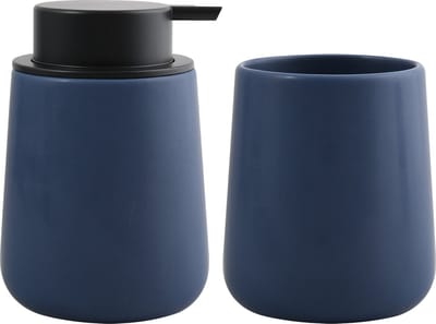 MSV Zeeppompje en drink/tandenborstel beker - badkamer set Malmo - keramiek - donkerblauw