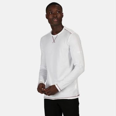 Karter II Coolweave lichtgewicht t-shirt met lange mouwen van Regatta voor heren van biologisch katoen, T-shirt, wit