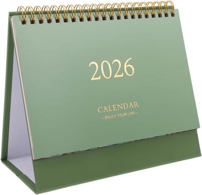 Kalender 2026 - Bureaukalender - Kleine bureaukalender - Verticale omklappagina - 19x17 cm - Maandelijkse kleurenkalender - Memo/Notitieboek - Geschikt voor kantoor, klaslokaal en thuis - Groen