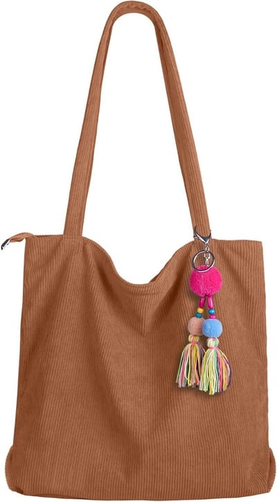 Draagtas van corduroy met ritssluiting, ruime schoudertas voor dames, handtas voor boodschappen met binnenzak en grote capaciteit