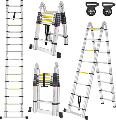 Telescopische ladder van aluminium - uitschuifbare ladder tot 5 m, multifunctioneel en draagbaar
