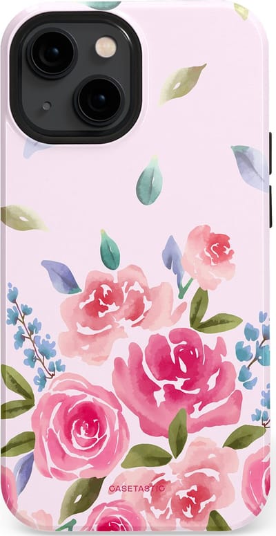 Casetastic hoesje geschikt voor Apple iPhone 13 mini - MagSafe - Dubbellaagse bescherming - Aquarel Bloesem - Fashion Case - Lichtroze Lila Saliegroen