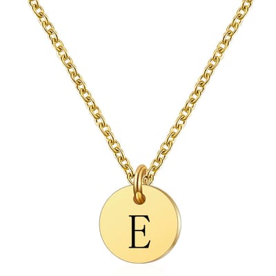 Marama - ketting letter E - RVS-Gold Plated - dames - cadeau - goud - ronde hanger - collier - luxe geschenkverpakking
