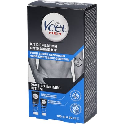 Veet - Men - Ontharingskit voor Intieme Delen - Ontharingscrème en Aftercare - 100 ml + 50 ml