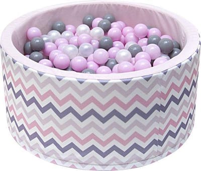 Ballenbak - stevige ballenbad -90 x 40 cm - 400 ballen Ø 7 cm - roze, wit, grijs en zilver