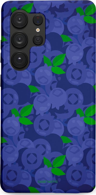 Casetastic hoesje geschikt voor Samsung Galaxy S25 Ultra - Dubbellaagse bescherming - Berrytastic Blauwe Blueberry Bessen - Fashion Case - Donkerblauw Groen