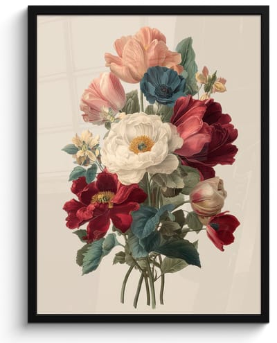 Poster in lijst - Fotolijst 60x80 cm - Posters - Boeket - Warme tinten - Elegant - Posterlijst zwart - Decoratie - Wanddecoratie woonkamer - Muurdecoratie slaapkamer