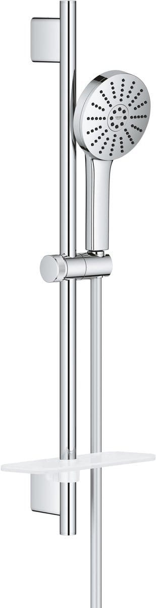 GROHE Vitalio Joy+ 120 Doucheset met Douchestang – Met Douchekop, Doucheslang & Zeepschaal – 3 Straalsoorten – AquaBooster – Waterbesparend (7L/min) – Chroom