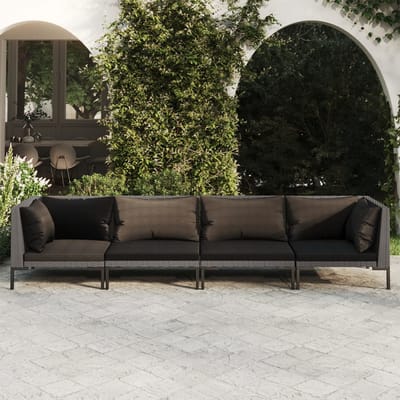 vidaXL - 4-delige - Loungeset - met - kussens - poly - rattan - donkergrijs