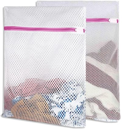Waszakken voor wasmachine, 2 stuks, waszakken met roze ritssluiting, wasnet, reizen, opbergen, organisatiezak voor truien, overhemden, ondergoed (50 x 60 cm)