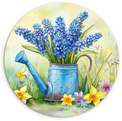WallCircle® Wandcirkel 120x120 cm - Muurcirkel Gieter - Lavendel - Bloesems - Muurdecoratie woonkamer - Wanddecoratie slaapkamer - Kamer decoratie accessoires - Ronde schilderijen XXL