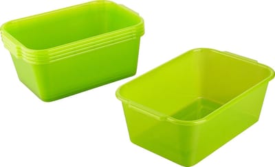 Opbergmand 25 x 16 x 7 cm, 4 l, set van 5 stuks, multifunctionele mand van robuust plastic, BPA-vrij, opbergdoos voor keuken en badkamer, huishoudmand voor opslag, mand voor opslag, groen