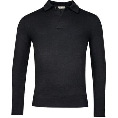 Thomas Maine Trui Uni Color Wool Cashmere Blend Polo Collar Round Knit Navy / male