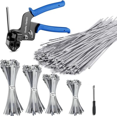 WCT322 Roestvrijstalen metalen kabelbinder met ritssluiting voor bevestiging en snijden tot 12 mm breedte kabelbinders, c/w 150 stuks 4 maten 11,8/9,8/7,8 /6 inch multifunctionele