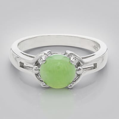 Cavill - Zilveren Ring met 0,87 ct Keizerlijk Chrysopraas - 925 Sterling Zilver - Ronde Cabochon Edelsteen Groen - Elegant Dames Sieraad Maat 17