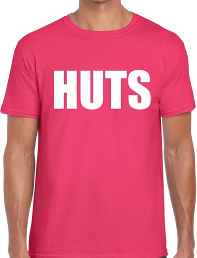 HUTS tekst t-shirt roze voor heren - heren feest t-shirts S