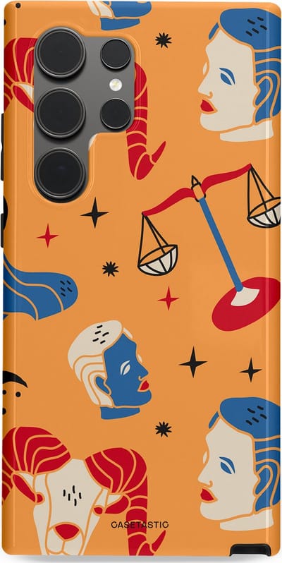 Casetastic hoesje geschikt voor Samsung Galaxy S24 Ultra - Dubbellaagse bescherming - Zodiac in lijn - Fashion Case - Okergeel Terracotta Zand Rood