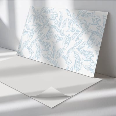 Wallfluent Vinyl Wandpaneel - Delicaat bladpatroon Vinyl Wandbekleding - 100 cm x 50 cm - Wit PVC wandpaneel - 1 stuk - Rechthoekig Wandbekleding Vinyl - Bloemen en planten Wandpaneel - Zelfklevend Muurpaneel - Wandpaneel Keuken en Badkamer
