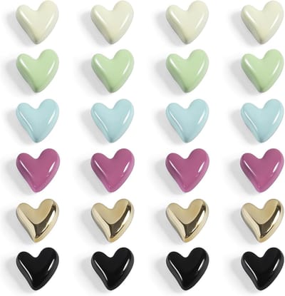 24 stuks Hartvormige Koelkastmagneten - Kleurrijke Magneetjes voor Whiteboard, Kast en Locker - Sterke Neodymium Magneet 2x2 cm