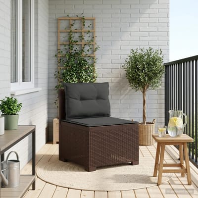 vidaXL - Eén-zits - Tuin - Sofa - met - Kussens - Rieten - Look - PP - Bruin