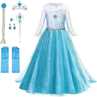 Meisjes Prinsessen Kostuum met Kroon, Handschoenen en Toverstaf - Perfect voor Kerst, Carnaval en Halloween