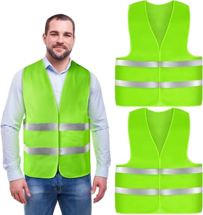 Set van 2 Reflecterende Veiligheidsvesten in Groen voor Volwassenen en Kinderen, Ideaal voor Nachtgebruik, Bouwvakkers en Verkeersdeelnemers