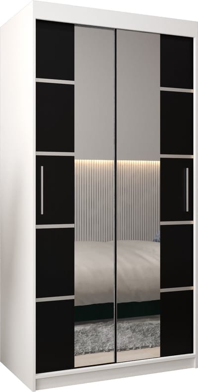 InspireMe - Kledingkast met 2 schuifdeuren, Modern-stijl, Kledingkast met planken (BxHxD): 100x200x62 - VENTILA IV 100 Wit Mat + Zwart