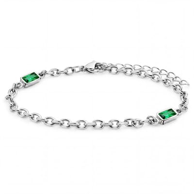 Prism | Zilverkleurige armband met twee groene stenen van kristalglas