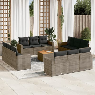 vidaXL - 13-delige - Loungeset - met - kussens - poly - rattan - grijs