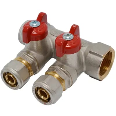 Sanivesk Verdeler Meerlagen 2gr + Kogelkraan Rood 3/4"fx16mm