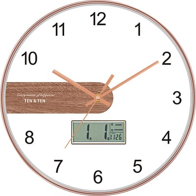 IBETTERTEC Wandklok 30 cm - Stil - Analoog en Digitaal - Roségoud