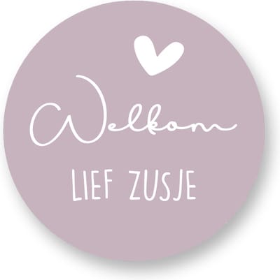 25x Sluitsticker -Sluitzegel Welkom lief zusje Mauve - Sluitstickers Pimp Studio