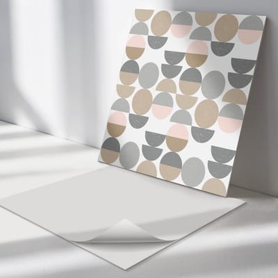 Wallfluent Vinyl Tegels - Geometrie van Cirkels en Halve Cirkels Vinyl Wandtegels - 30 cm x 30 cm - Grijs PVC Tegels - 9 stuks - Vierkant PVC Tegels - Patroon Plaktegels - Wand PVC Tegels - Plaktegels Keuken en Badkamer