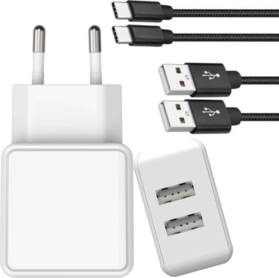 Usb Adapter 2 Poorten + usb C naar usb Kabel 2 Meter - Usb naar usb C Kabel - Usb C Kabel - Oplaadkabel usb C - Usb C Oplader Set - Usb C naar usb Kabel voor Telefoon