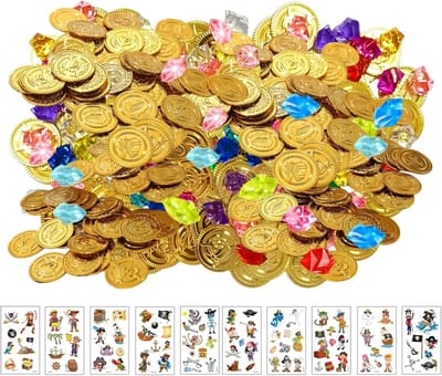 Schatkist Vulling: 160 Piratengoudmunten, Edelstenen en Tatoeages voor Speurtochten en Feestjes