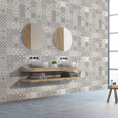 Zelfklevende tegelmuurstickers voor keuken en badkamer - 60 cementtegelstickers, Azulejos Palmina - 60 stickers, 20x20cm