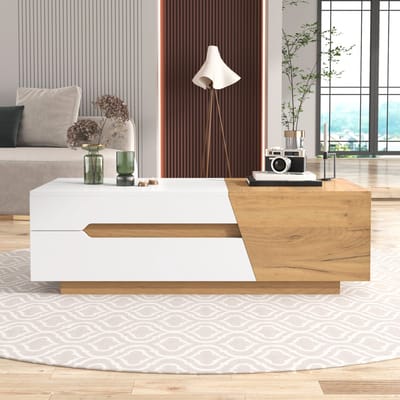 MODFU Uitbreidbare salontafel met lades, bijzettafel met kleurblokstructuur – Moderne woonkamer tafel