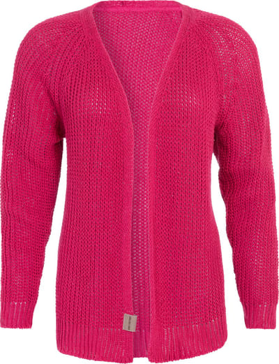 Knit Factory Daisy Kort Gebreid Dames Vest - Lente & zomer vest - Felroze damesvest reikend tot de heup - Dames cardigan gemaakt uit 80% Gerecycled katoen - Duurzaam & Milieuvriendelijk - Fuchsia - 36/38