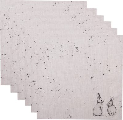 Clayre & Eef Servetten Katoen Set van 6 40x40 cm Beige Grijs Katoen Konijn