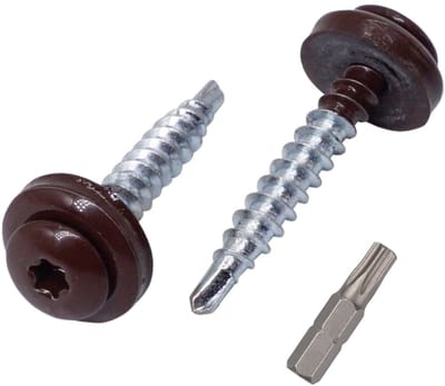 60x Torx Dak Schroeven 4.8x35mm Zelfborend met EPDM Ring RAL 8017 Chocoladebruin