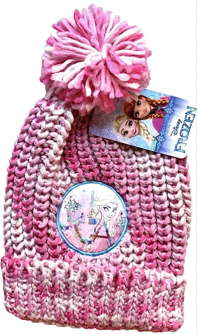 Disney Frozen Muts - Gebreid met Pompon - Roze/Zilver - Maat One Size (+/- 3-7 jaar)