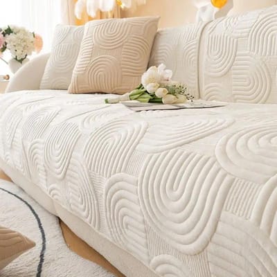 Verdikken Fluwelen Bankhoezen Antislip Bankmat Winter Warm Bankhoezen voor Woonkamer Franse Stijl Effen Kleur Bankhanddoek 1pc 45x45 pillowcase beige