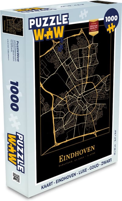 Puzzel Kaart - Eindhoven - Luxe - Goud - Zwart - Legpuzzel - Puzzel 1000 stukjes volwassenen