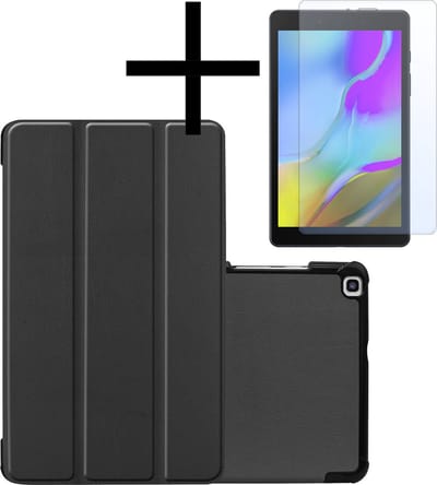 Hoes - Geschikt voor Samsung Galaxy Tab A 8.0 (2019) - Met Screenprotector - Trifold Bookcase - Hard Cover - Hardcover Book Case - Tablet Hoesje - Zwart