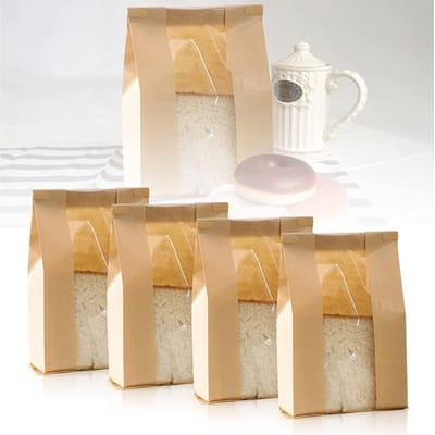 Kraft Papieren Verpakkingszakken met Venster voor Brood, Snoep en Koffiebonen - 50 Stuks, 16x11x33cm