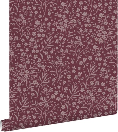 ESTAhome behang bloemetjes aubergine paars - 50 x 900 cm - 131132