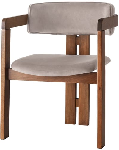 Asir - Stoel - Walnoot, Lichtbruin - 100% HOUT, FLUWEELSTOF / MULTIPLEX - 58 x 76 x 49 cm