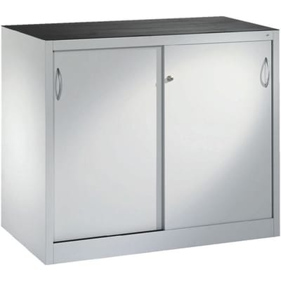 C + P gereedschapskast met schuifdeuren Acurado, B 1200 x D 600 x H 1000 mm, draagvermogen per legplank 70 kg, staal, lichtgrijs